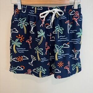 chubbies Navy Swim Trunks with White drawstring and neon Accents